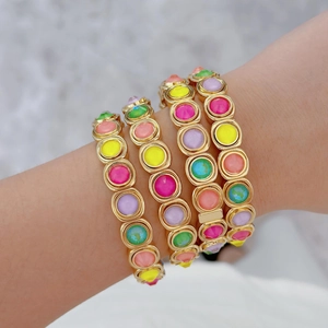 Colorful summer dopamine style elastic enamel beaded bracelets for women set of four