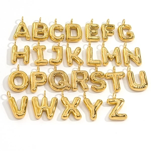 Alphabet Letter Pendants Balloon Bubble Initial Charms Stainless Steel Gold Plated DIY Jewelry Making Findings