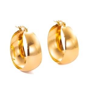 Polished gold plated titanium steel chunky hoop earrings for women with latch back