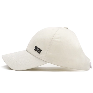 Women's high ponytail baseball cap in beige cotton with black DYJ side embroidery