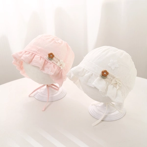 Baby Girls Lace Bonnet Hat Flower Embroidery Princess Sunshade Breathable Bow Tie Infant Sweet Court Cap Elegant