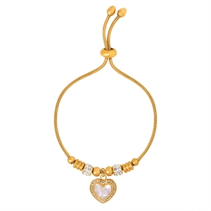 18k gold plated heart pendant bracelet with white shell and adjustable slider chain