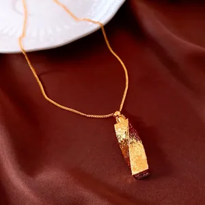 Vintage Twisted Pendant Necklace 24K Gold Plated Copper Hammered Texture Geometric Minimalist Jewelry For Women Sweater Chain