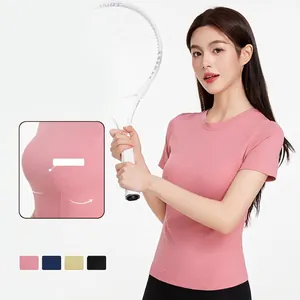 Maglietta Sportiva da Donna Slim Fit Traspirante ad Asciugatura Rapida Top in Nylon Elastan Girocollo Manica Corta Yoga