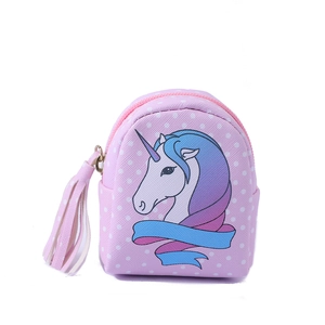 Pink unicorn mini backpack coin purse with polka dots and decorative tassel zipper