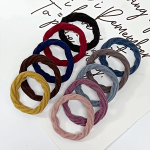 Set of 10 colorful seamless high-elasticity hair ties with ribbed texture organized on paper
