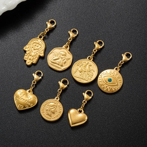 Stainless Steel Charms Pendants Lobster Clasp DIY Jewelry Making Gold Plated Vintage Coin Evil Eye Heart Angel Hamsa Hand