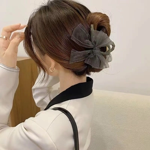Elegant Large Mesh Bow Hair Claw Clip For Women Alloy Organza Hairpin Accessories French Style
