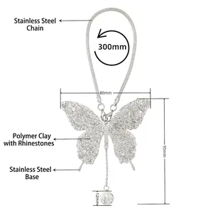 Sparkling rhinestone butterfly car mirror pendant made of stainless steel with 300mm chain