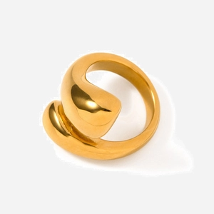 Irregular Water Drop Ring Chunky 18K Gold Plated Stainless Steel Fluid Design Minimalist Fashion Jewelry For Women