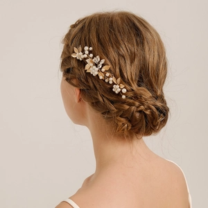 Flower Leaf Alloy Rhinestone Imitation Artificial Pearl Copper Wire Hair Sticks U Shaped Bridal Wedding Hairpins Handmade Headpiece