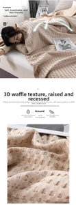 Close-up of 3D honeycomb waffle weave cotton blanket showing breathable texture