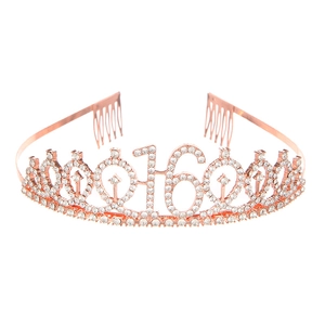 16th Birthday Crown Rhinestone Sweet 16 Tiara Headband For Girls Rose Gold Party Supplies Alloy Headpiece Hair Jewelry
