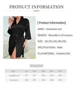 Guide des tailles pour peignoir en soie grande taille avec mesures détaillées