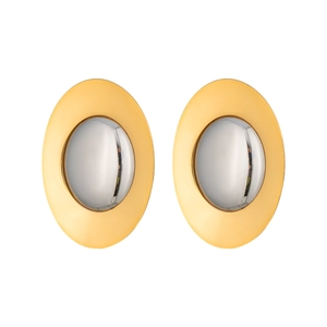 Minimalist oval two-tone earrings in gold and silver finish with high-polished surface