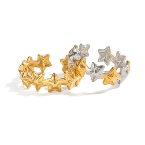 Two-tone pentagram star rings in gold and silver finish with adjustable open band design