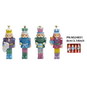 Set of four 8cm colorful resin nutcracker soldier ornaments with textured knit design