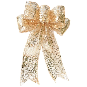 Sparkly champagne gold sequin bow ornament for Christmas tree top decoration
