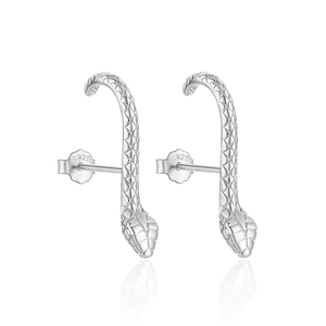 Macro shot of S925 sterling silver snake earrings showing detailed scale texture and stamp
