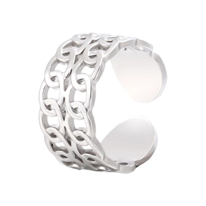 Polished silver stainless steel open ring featuring a unique double chain link design