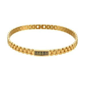 Luxury 18K gold plated Cuban chain bracelet featuring five rectangular green gemstones