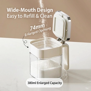 380ml clear seasoning jar with handle and ivory lid for moisture-proof kitchen storage