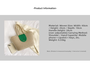 Detailed size specifications of the woven tote bag showing 40x25x10cm dimensions