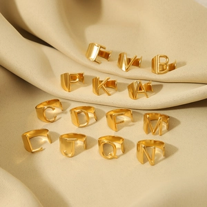 18k gold plated stainless steel open rings with hollow alphabet letters A-Z