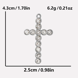 Detail view of 304 stainless steel cross pendant with dimensions 4.3cm and 6.2g weight