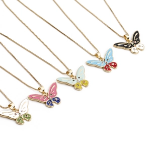 Butterfly Pendant Necklace Copper Colorful Enamel Zircon Jewelry Elegant Gift For Women Fashion Accessory