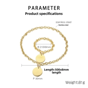 Technical size guide of gold stainless steel O-chain necklace and bracelet set