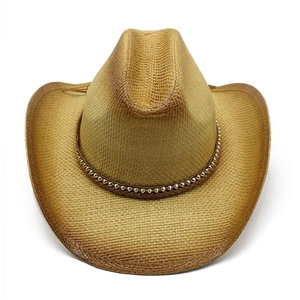 Chapeau de cowboy classique en paille avec bords brûlés vintage et bande perlée
