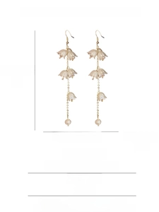 Détail des boucles d'oreilles muguet, taille 11x2,2cm, en perles et acrylique