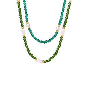 Collier Perles Pierre Naturelle Verte Avec Perle D'eau Douce Et Jade Blanc Acier Titane Fait Main Bijoux Vintage Femmes