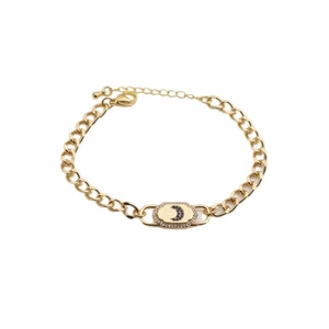 Adjustable gold-plated chain bracelet featuring a crescent moon charm and zircon halo