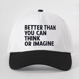 Classic black and white baseball cap with Better Than slogan embroidery and adjustable strap