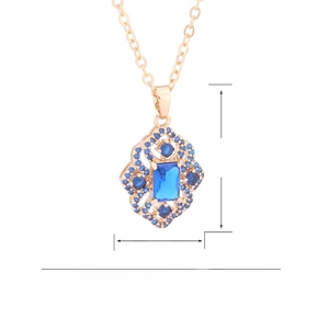 Blue rectangle zircon pendant necklace dimensions 26mm by 15mm with rose gold finish