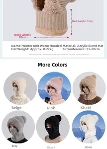 Spécifications de taille et options de couleurs pour cette cagoule d'hiver doublée
