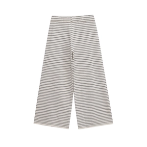Pantalon large en maille pour femme blanc cassé à rayures noires et taille élastique