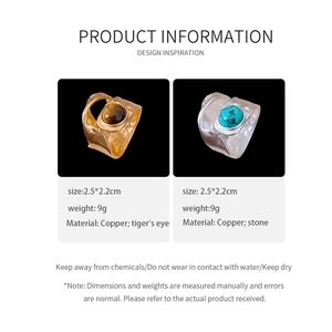 Retro hammered double layer open ring featuring turquoise and tiger eye stone details