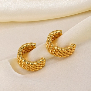 French vintage C-shaped twisted earrings in 18K gold plated stainless steel on silk