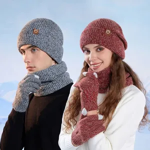 Winter Knitted Beanie Hat Neck Warmer And Touchscreen Gloves Fleece Lined Warm Outdoor Windproof For Men Women