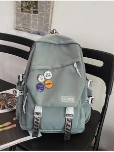 Grey and green large capacity multi-pocket canvas backpack with industrial white straps