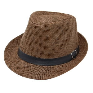 Men Paper Straw Fedora Hat Short Brim Breathable Sun Protection Retro Jazz Summer Beach Hat With Leather Belt Buckle