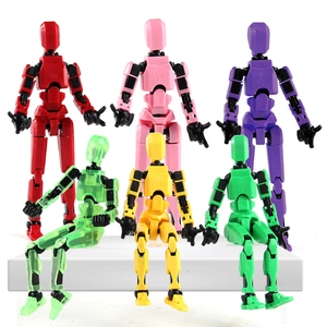 Set of six colorful 3D printed action figures with 13 articulated joints for posing