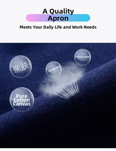 Breathable cotton canvas fabric detail of a blue apron showing comfort and soft texture