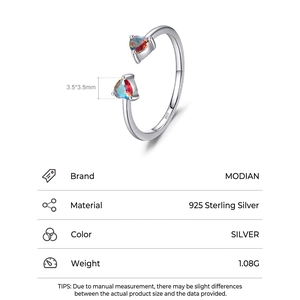 S925 sterling silver open ring with colorful heart-shaped stones for women