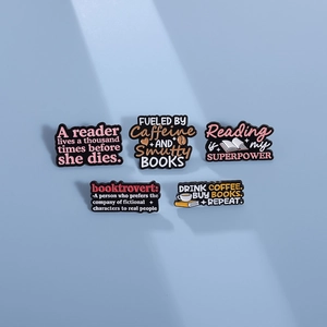 Reading is my Superpower enamel pin set with motivational book and coffee quotes