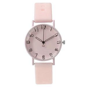 Fashionable pink women's quartz watch with soft silicone strap and artistic numerals