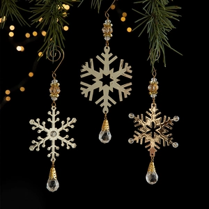 Golden and white iron Christmas tree snowflake pendants with crystal water drops and beads